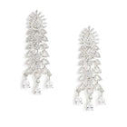 Graceful CZ Stone Floral Drop Earrings - Silver