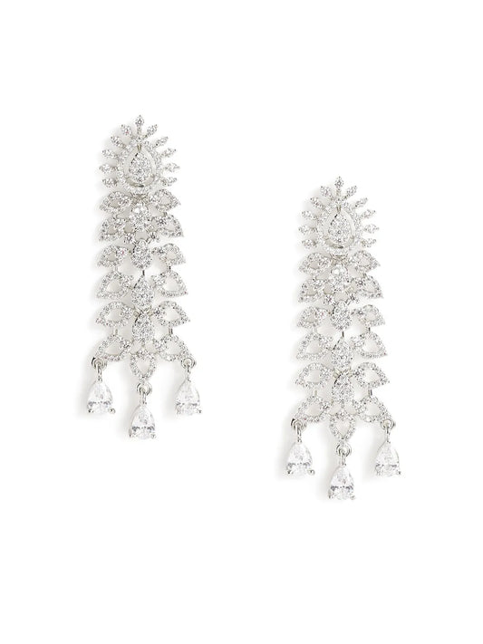 Graceful CZ Dangle Pendant & Earrings - Silver