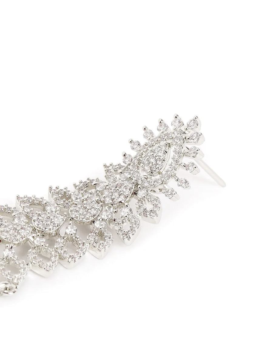 Graceful CZ Stone Floral Drop Earrings