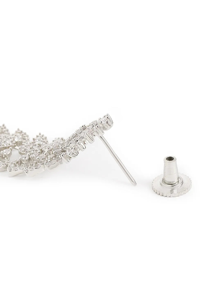 Graceful CZ Stone Floral Drop Earrings