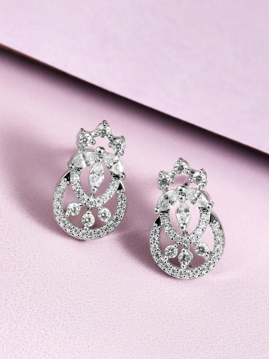 Glam CZ Stud Earrings for Women - Silver