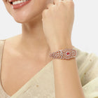 Ethnic Carved Crystal Kada Bracelet - Rose Gold - Red