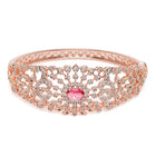 Ethnic Carved Crystal Kada Bracelet - Rose Gold - Red