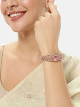 Ethnic Carved Crystal Kada Bracelet - Rose Gold - Red