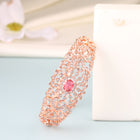 Ethnic Carved Crystal Kada Bracelet - Rose Gold - Red