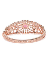 Ethnic Carved Crystal Kada Bracelet - Rose Gold - Red