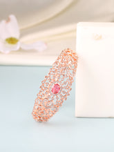 Ethnic Carved Crystal Kada Bracelet - Rose Gold - Red