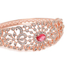 Ethnic Carved Crystal Kada Bracelet - Rose Gold - Red
