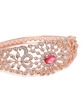 Ethnic Carved Crystal Kada Bracelet - Rose Gold - Red