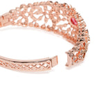 Ethnic Carved Crystal Kada Bracelet - Rose Gold - Red