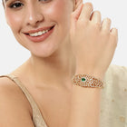 Ethnic Carved Crystal Kada Bracelet - Gold - Green