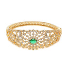 Ethnic Carved Crystal Kada Bracelet - Gold - Green