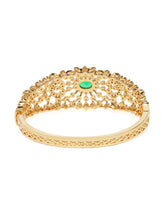 Ethnic Carved Crystal Kada Bracelet - Gold - Green