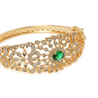 Ethnic Carved Crystal Kada Bracelet - Gold - Green