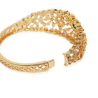 Ethnic Carved Crystal Kada Bracelet - Gold - Green