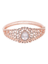 Classic Kada with Stunning Pear Accent - Rose Gold - White