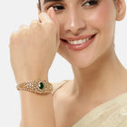 Classic Kada with Stunning Pear Accent - Gold - Green