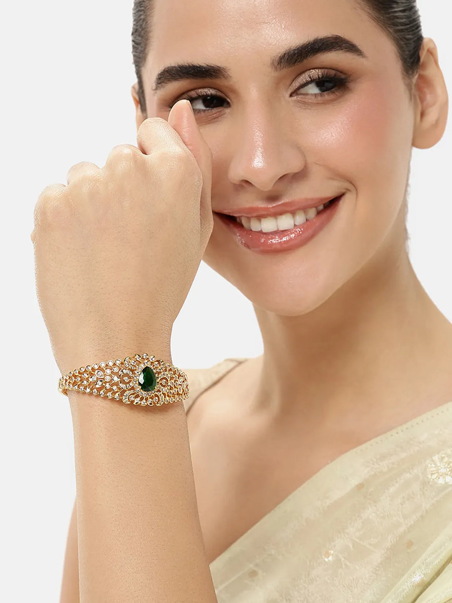 Classic Kada with Stunning Pear Accent - Gold - Green