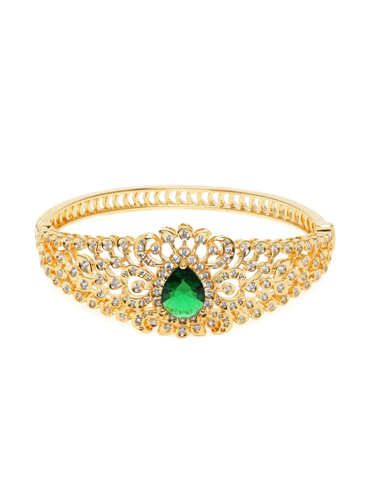 Classic Kada with Stunning Pear Accent - Gold - Green