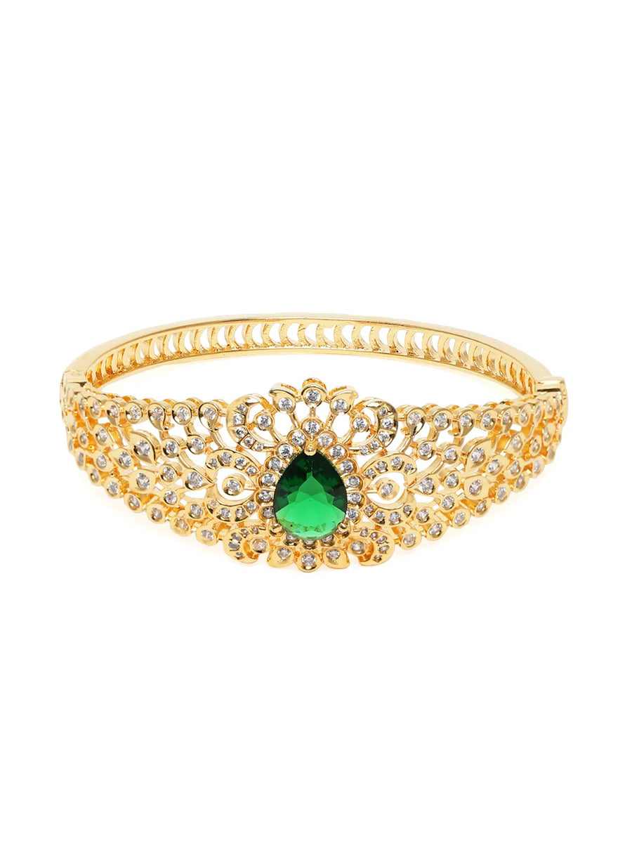 Classic Kada with Stunning Pear Accent - Gold - Green