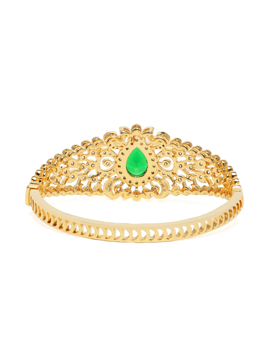 Classic Kada with Stunning Pear Accent - Gold - Green