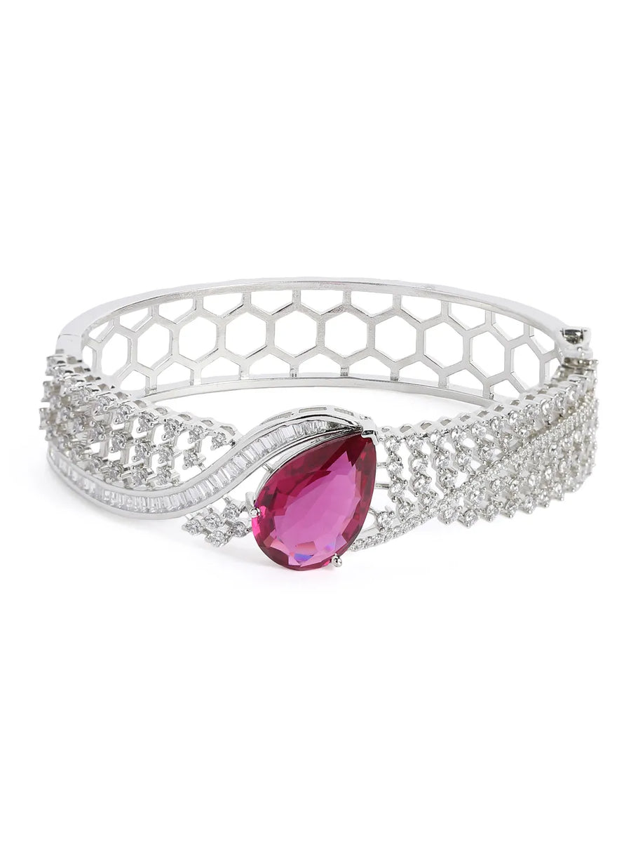 Statement Kada with Ruby Teardrop Sparkle - Silver