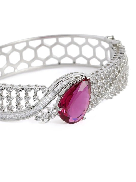 Statement Kada with Ruby Teardrop Sparkle - Silver