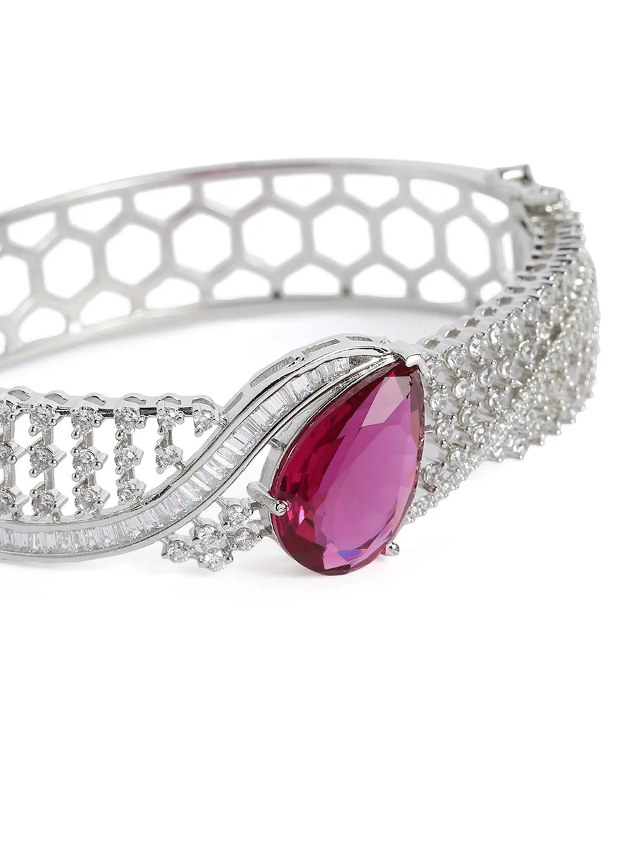 Statement Kada with Ruby Teardrop Sparkle - Silver