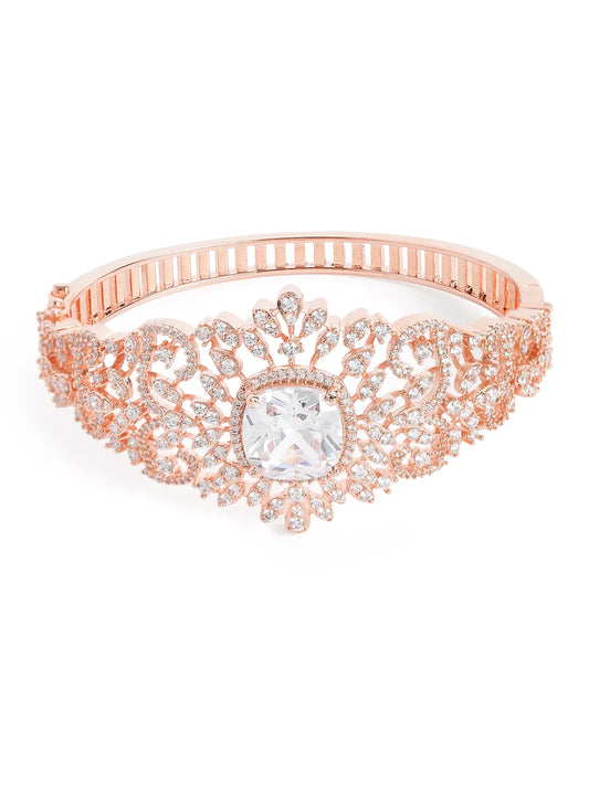 Royal Rose Gold CZ Floral Statement Kada