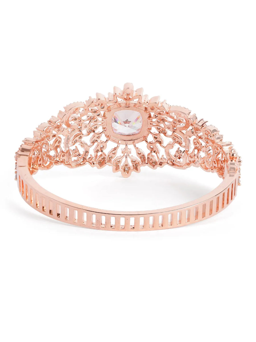 Royal Rose Gold CZ Floral Statement Kada