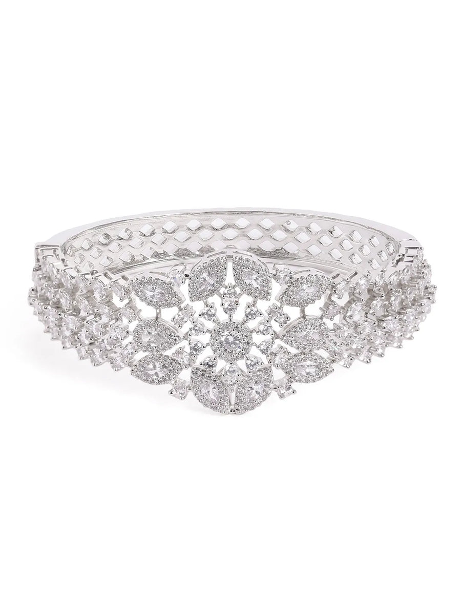 Petal Dynasty CZ Studded Bangle - Silver