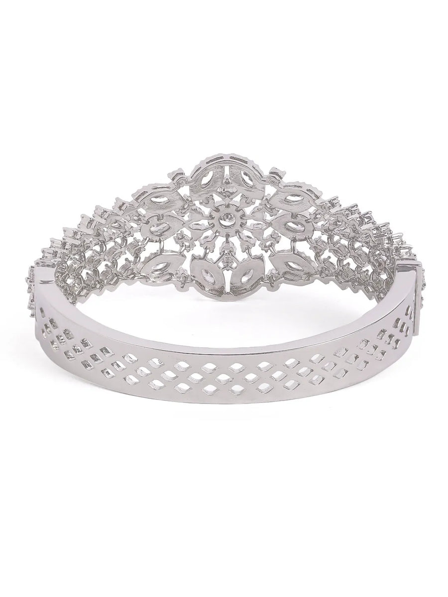 Petal Dynasty CZ Studded Bangle - Silver