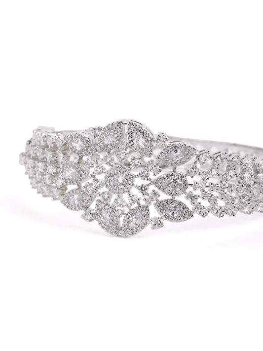 Petal Dynasty CZ Studded Bangle - Silver