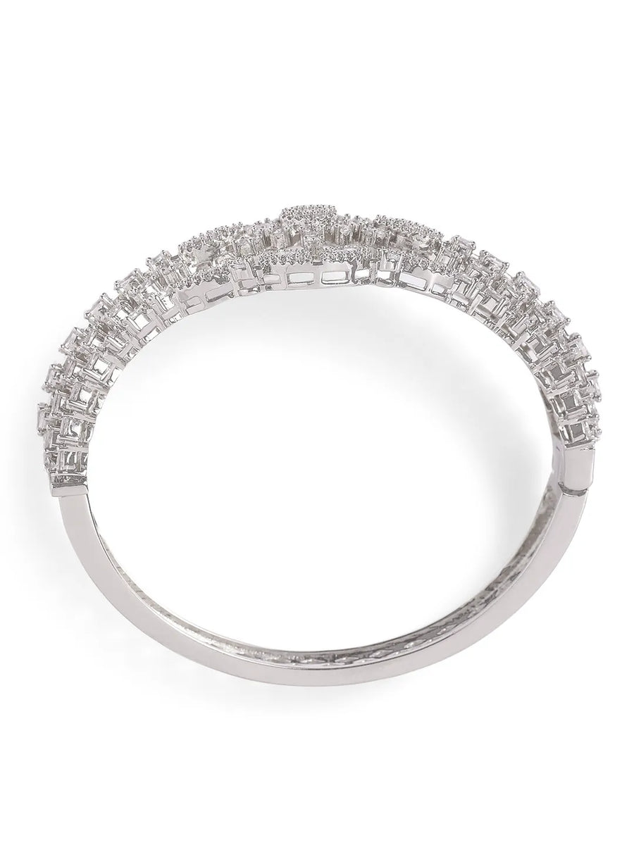 Petal Dynasty CZ Studded Bangle - Silver