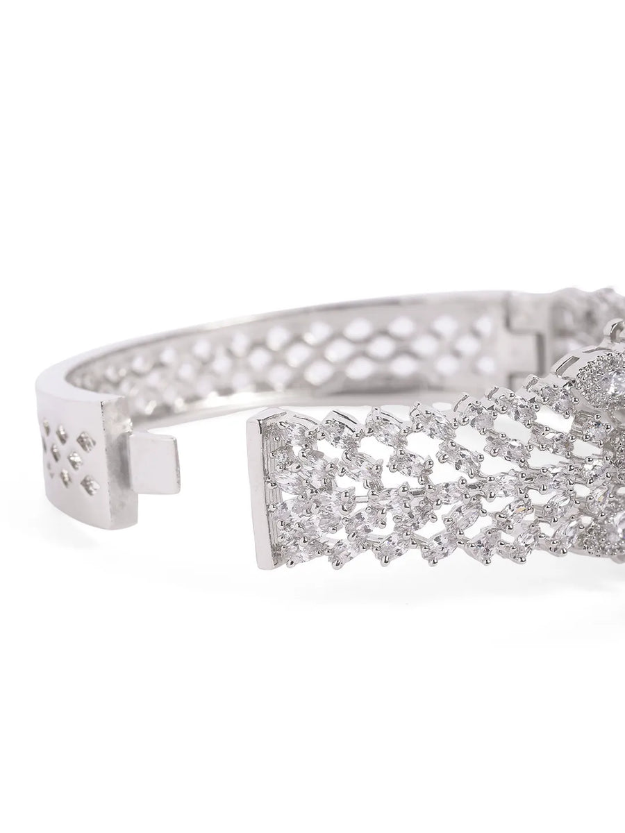 Petal Dynasty CZ Studded Bangle - Silver