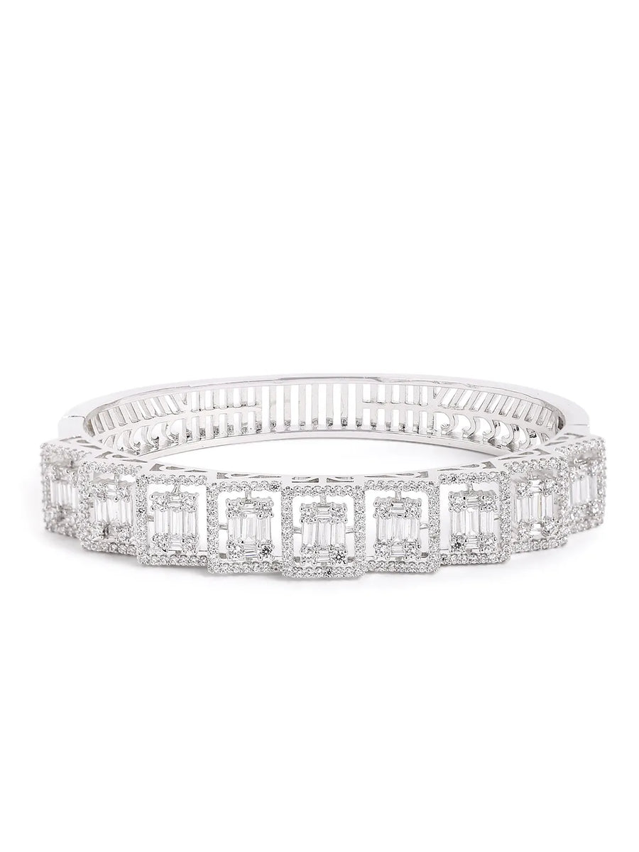 Modern Royal CZ Frame Set Kada - Silver