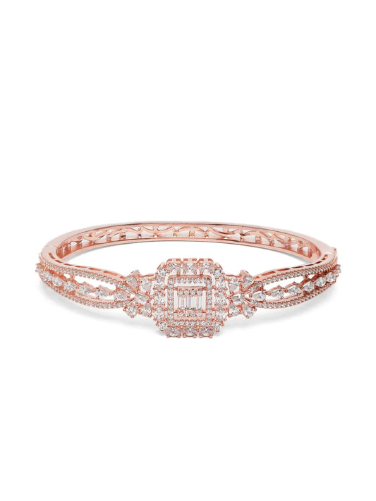 Royal Kada with Square CZ Glam Accents - Rose Gold