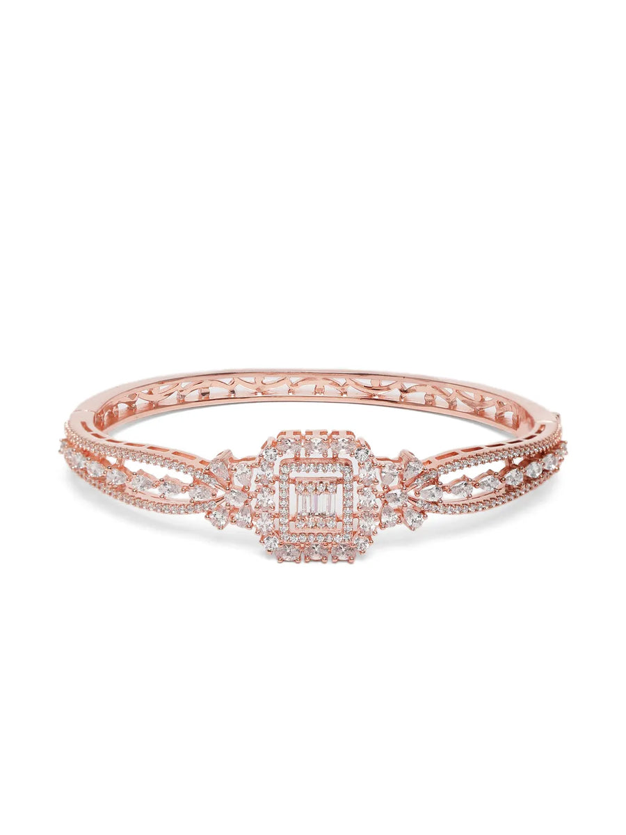 Royal Kada with Square CZ Glam Accents - Rose Gold