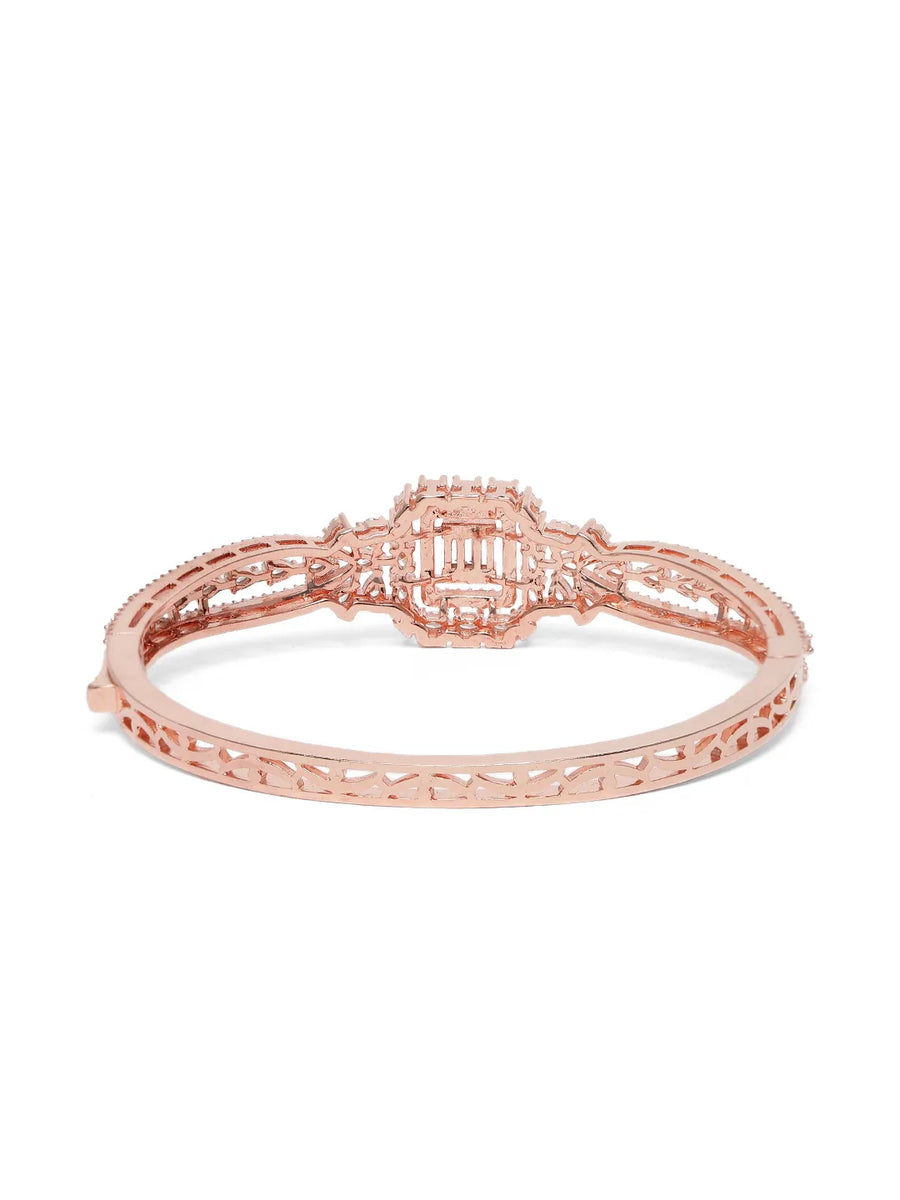 Royal Kada with Square CZ Glam Accents - Rose Gold