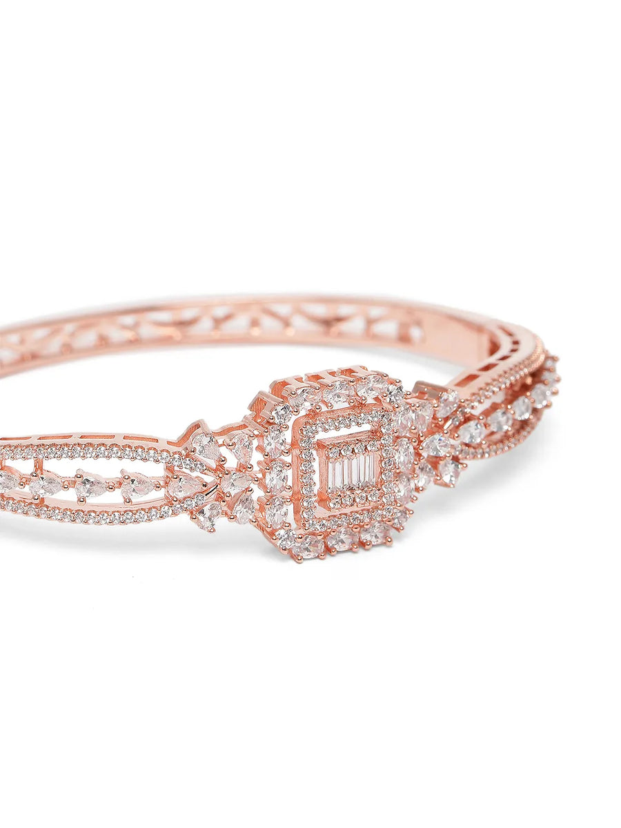 Royal Kada with Square CZ Glam Accents - Rose Gold