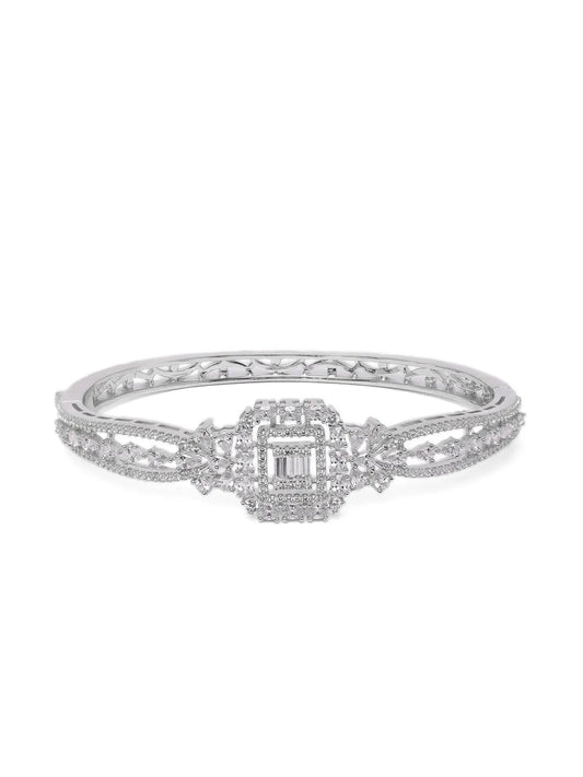 Royal Kada with Square CZ Glam Accents - Silver