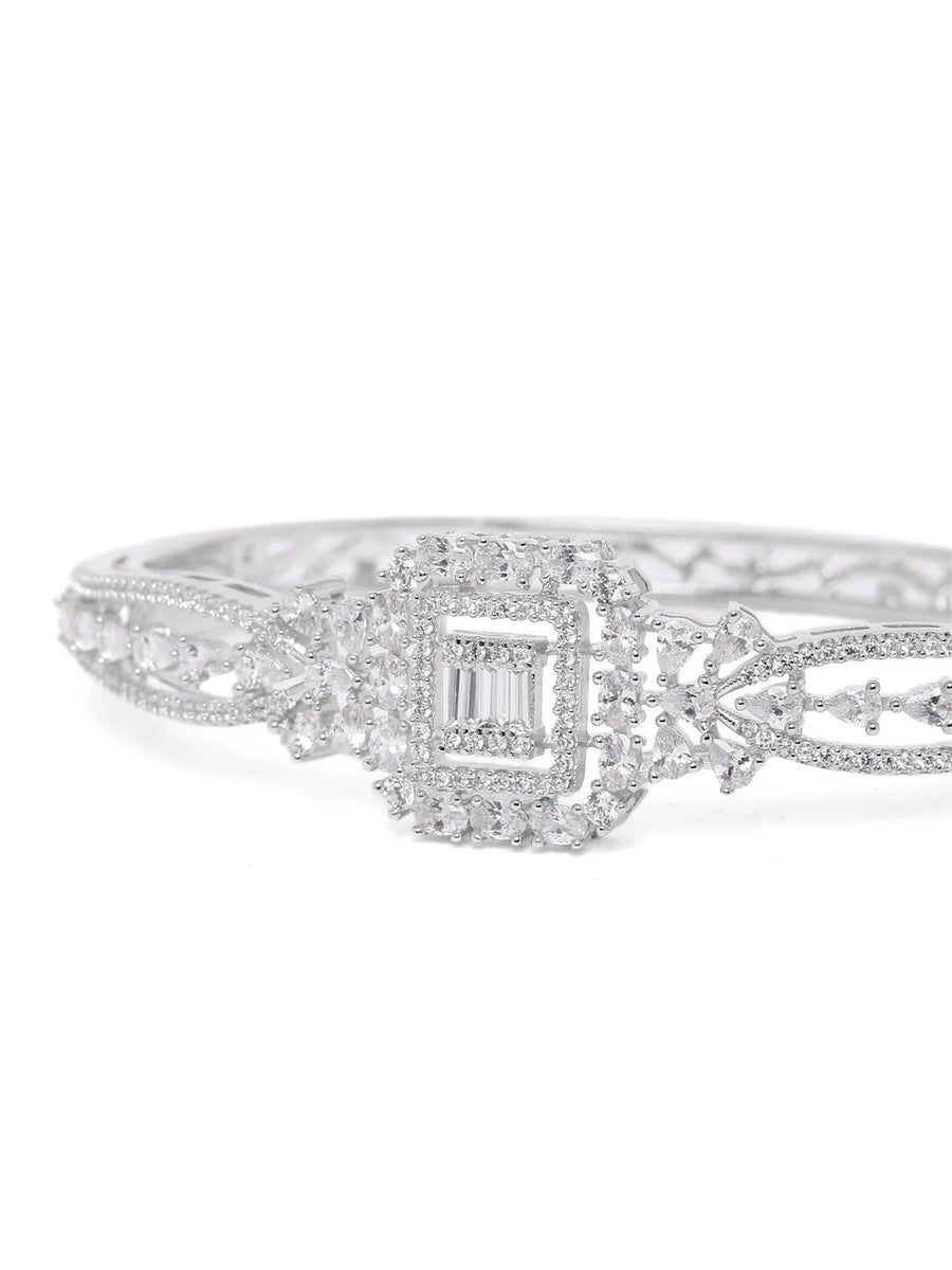 Royal Kada with Square CZ Glam Accents - Silver