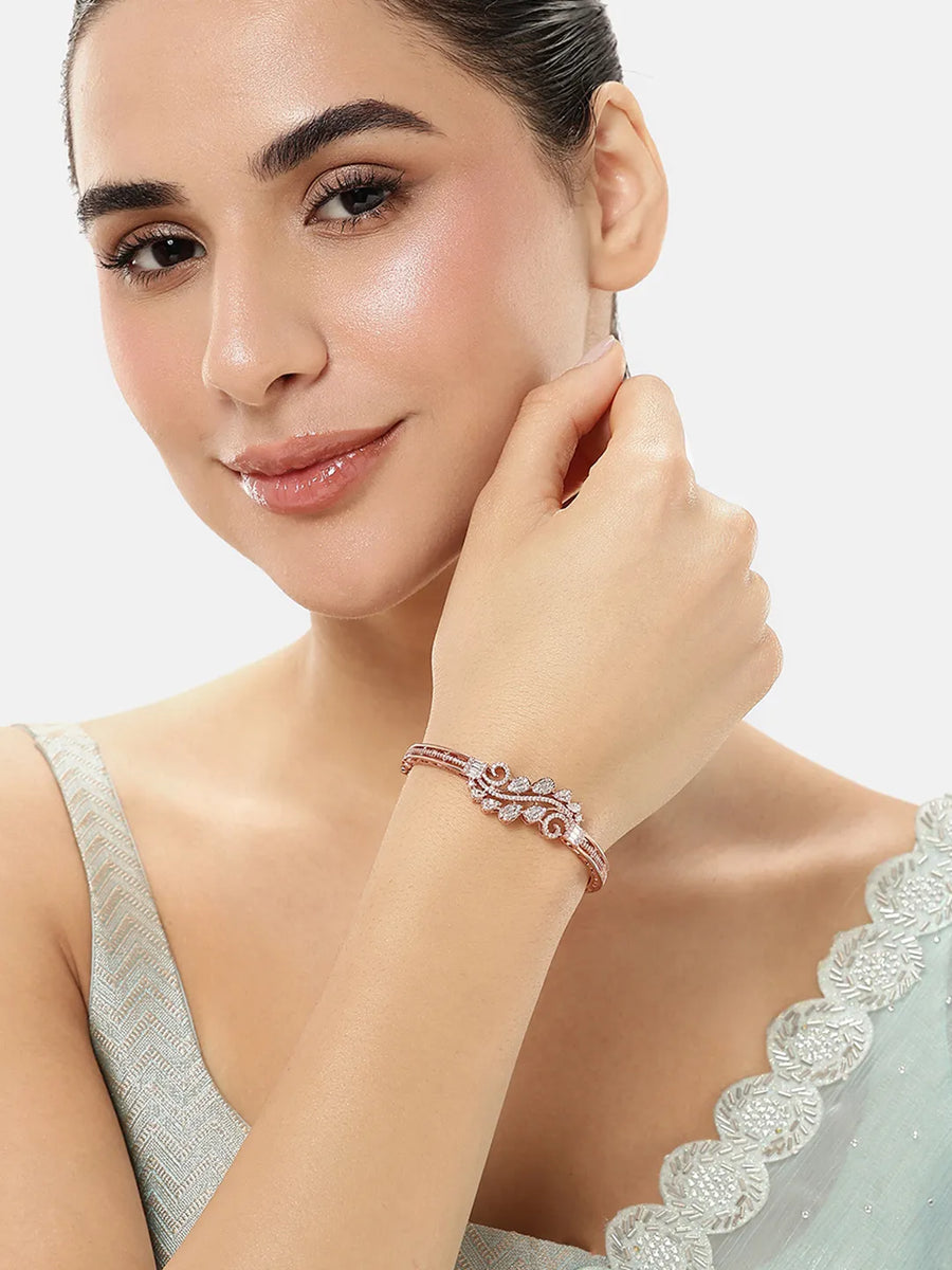 Delicate Kada Featuring Leaf CZ Patterns