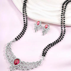 Stunning Hues CZ Mangalsutra Set - Silver Pink