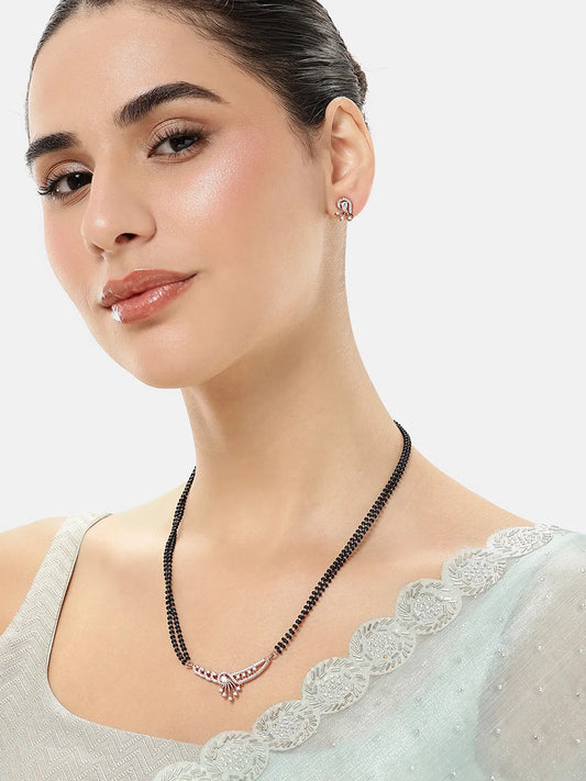 Trendy Mangalsutra with Earrings - Rose Gold