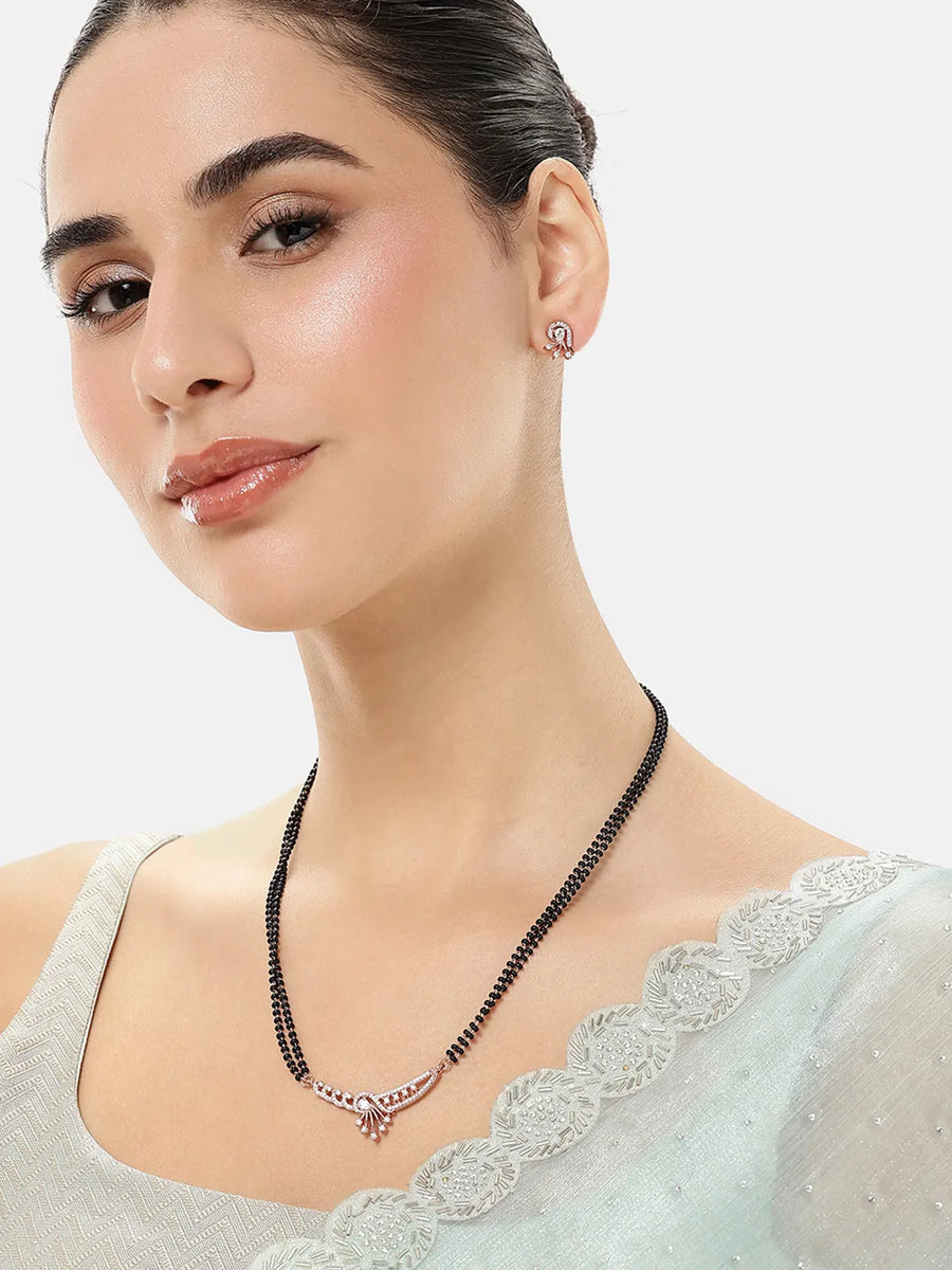 Trendy Mangalsutra with Earrings - Rose Gold