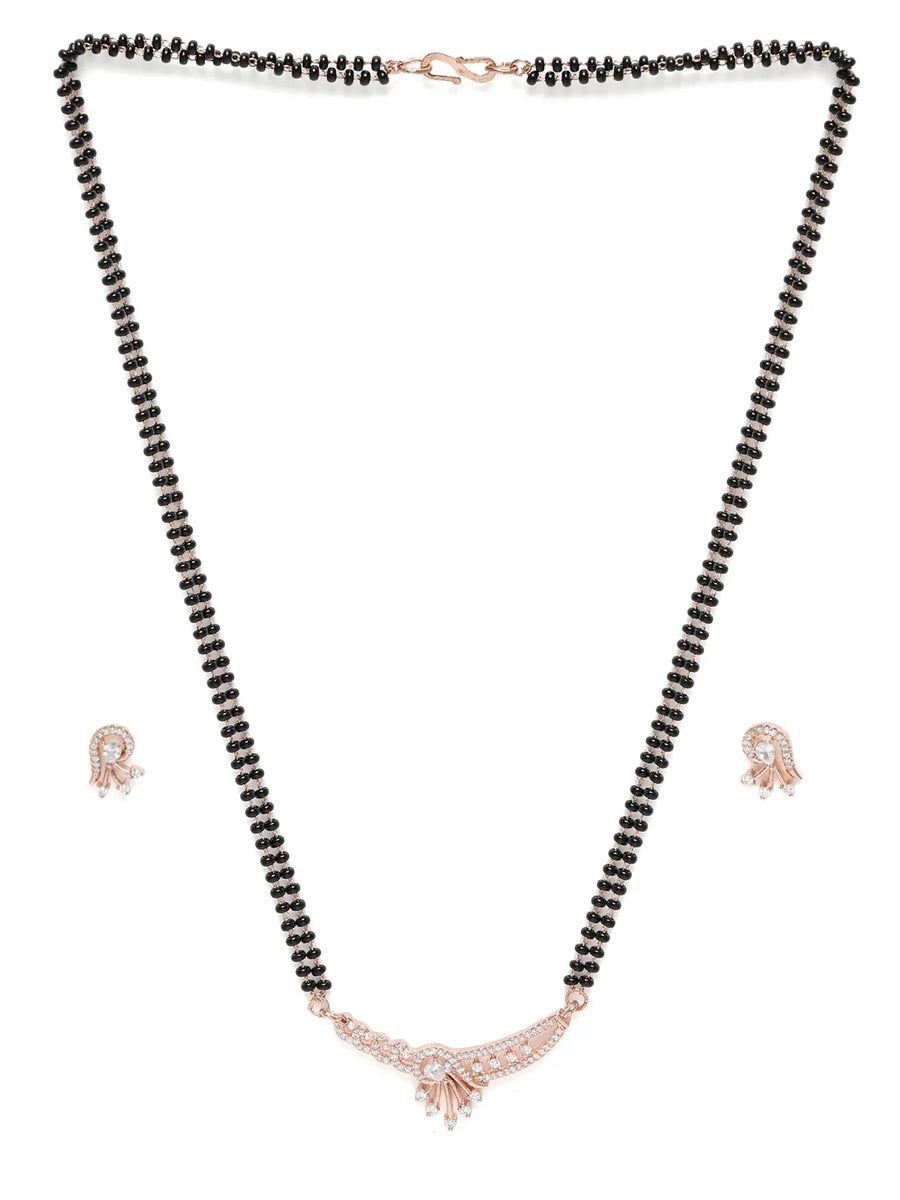 Trendy Mangalsutra with Earrings - Rose Gold