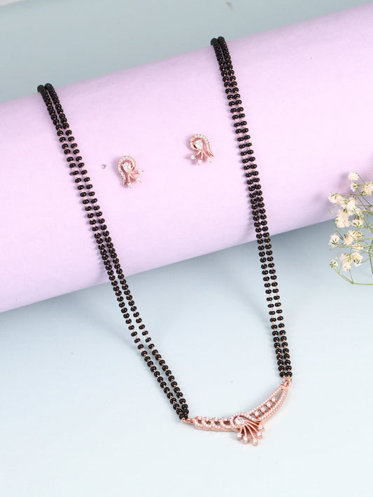 Trendy Mangalsutra with Earrings - Rose Gold