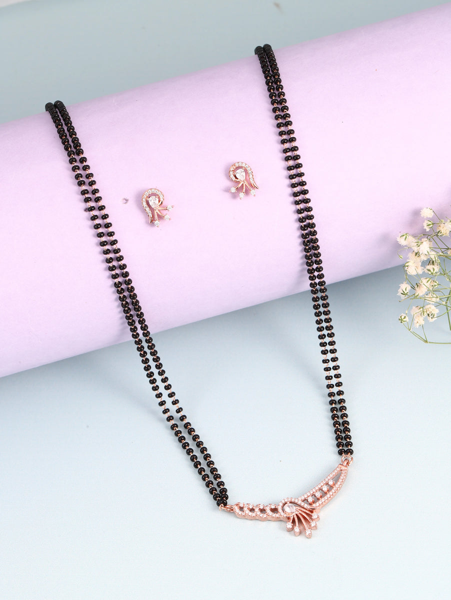 Trendy Mangalsutra with Earrings - Rose Gold