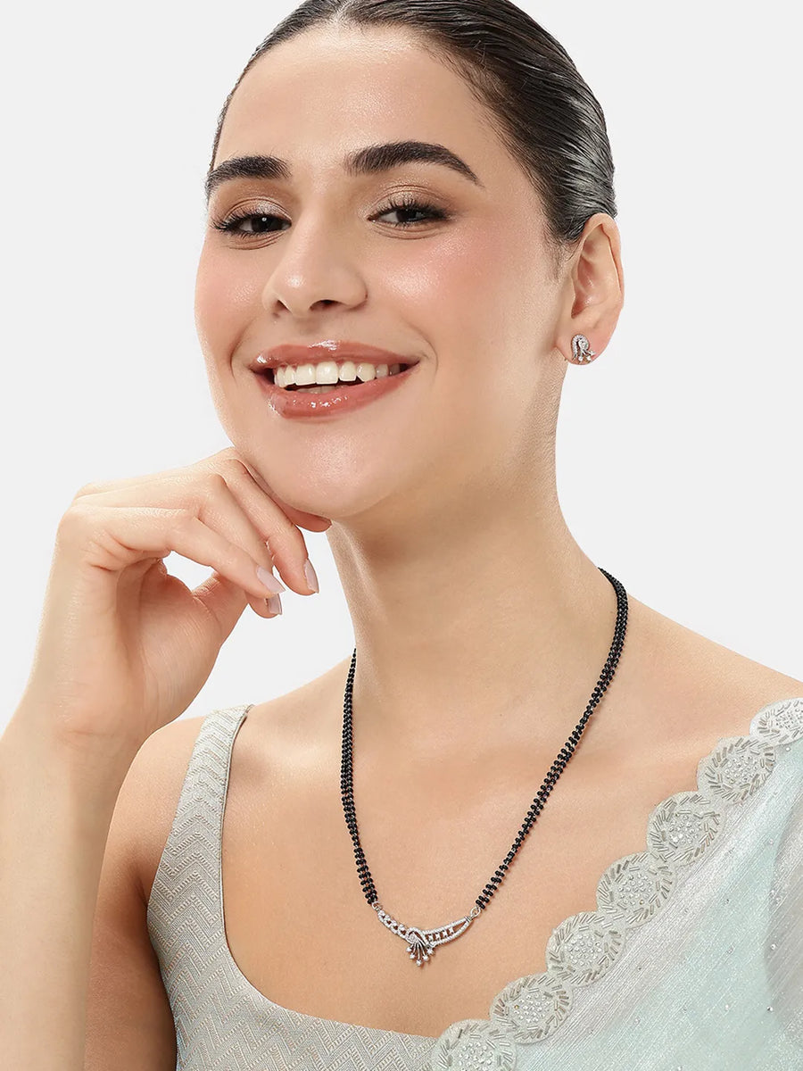 Trendy Mangalsutra with Earrings - Silver